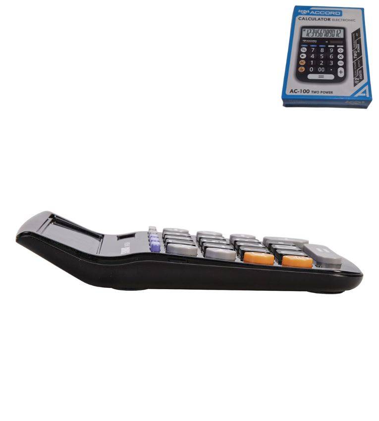 Calculatrice électronique ACCORD AC-100 – Double alimentation,8 chiffres, écran LCD clair, compacte et légère. Idéale pour étudiants et professionnels.